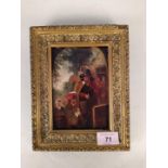 A small 19th Century continental oil on panel of musicians beneath and arched doorway,