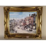 A gilt framed oil on canvas of a Chester high street scene, signed bottom left S A Smith,