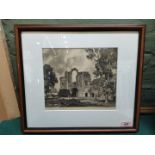 A framed print of Castle Acre Priory Norfolk, signed Leonard R Squirrell,