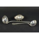 Three pieces of silver to include a punch ladle, sauce ladle and small butter dish,