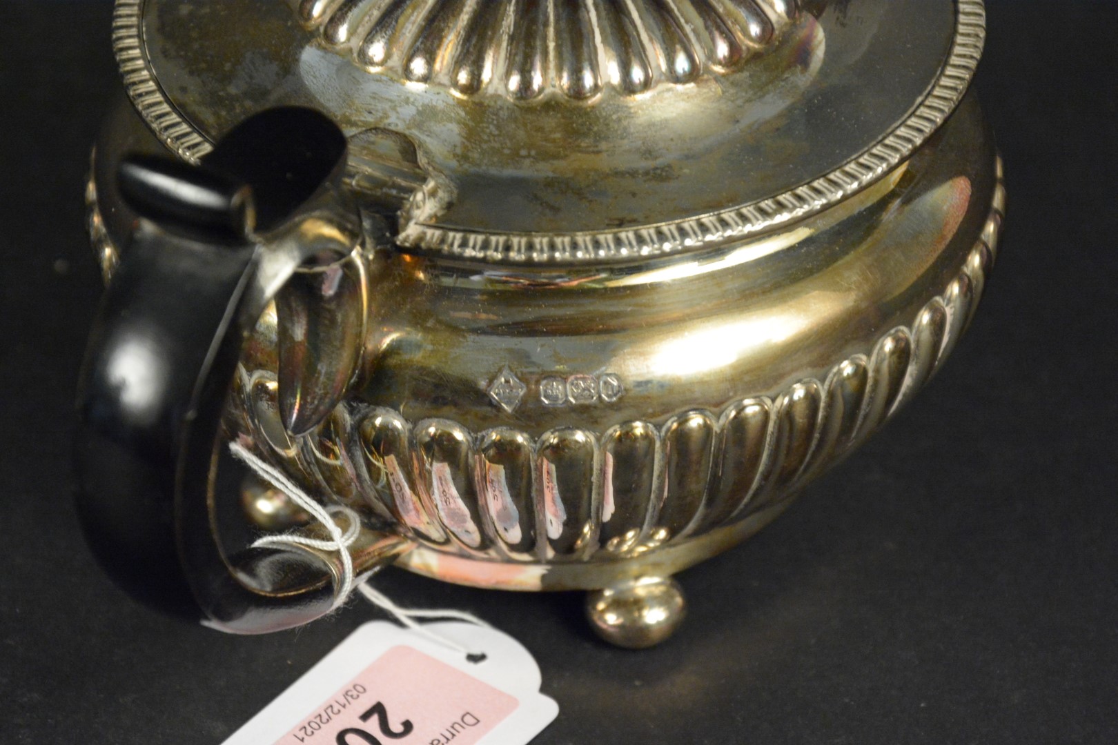 A bachelors silver teapot with fluted decoration and wooden handle, hallmarked Sheffield 1896, - Image 3 of 3