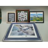 An aviation print 'Victory Over Dunkirk' with a 'Battle of Britain' memorial print plus two