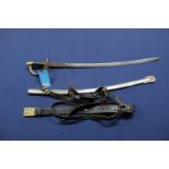 A reenactors U.S. Civil War Officers sword with leather belt and hanger