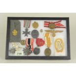 A display case of various German (PATTERN) medals, insignia etc,