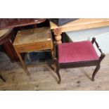 An early 20th Century mahogany piano stool plus a 1940's one drawer side table