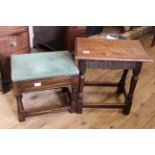 Two oak stretcher stools