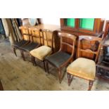 A pair of oak Edwardian dining chairs together with three Victorian mahogany dining chairs