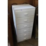 A modern painted pine bank of six drawers