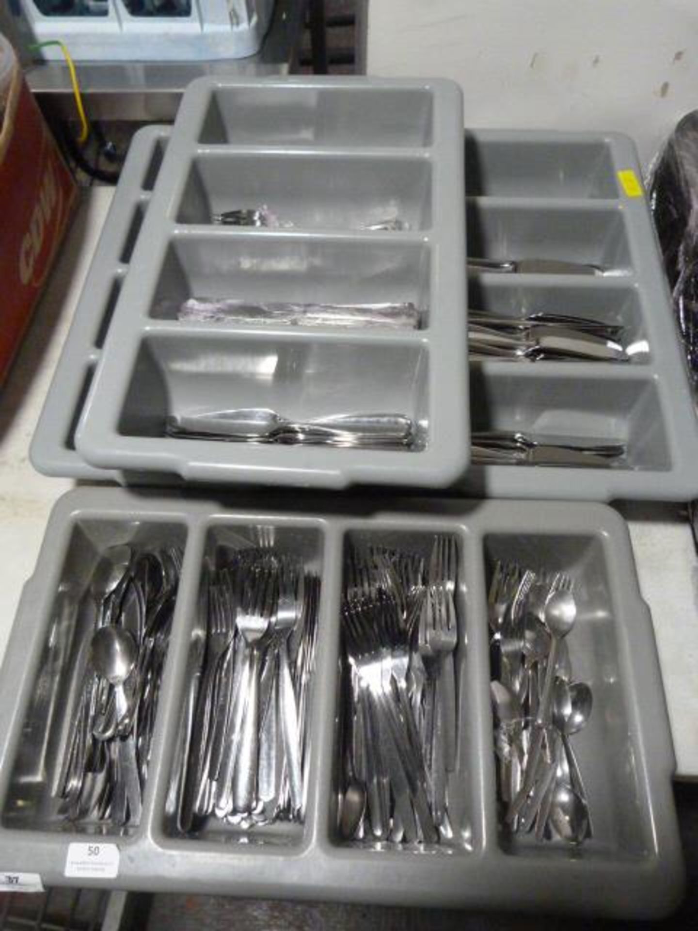 *Four Cutlery Trays with Assorted Stainless Knives, Forks & Spoons