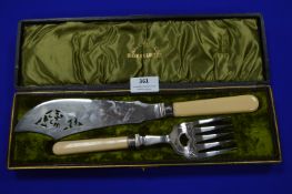 Cased Silver Plated Two Piece Serving Set with Hallmarked Sterling Silver Ferrules
