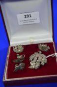 Silver & Marcasite Brooch and Two Pairs of Earrings