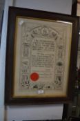 Framed Chemists Certificate 1928