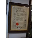 Framed Chemists Certificate 1928