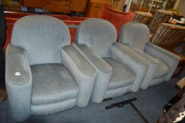 Three 1930's Blue Upholstered Slab End Chairs