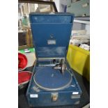 HMV Blue Portable Gramophone