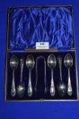 Set of Six Hallmarked Sterling Silver Teaspoons and Sugar Tongs
