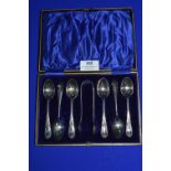 Set of Six Hallmarked Sterling Silver Teaspoons and Sugar Tongs