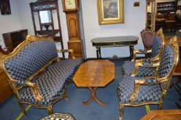 French Louis Style Carved Gilt Wood Three Seat Sofa and Two Armchairs