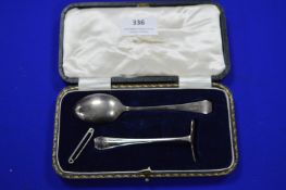 Hallmarked Sterling Silver Christening Set Comprising Spoon and Pusher