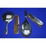 Four Piece Hallmarked Sterling Silver Dressing Set; Mirror, Brushes & Comb