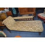 Victorian Chaise Lounge with Green & Gold Upholstery on Mahogany Frame