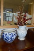 Blue & Vase and Oriental Blue Bowl with Chrysanthemum Decoration