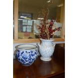 Blue & Vase and Oriental Blue Bowl with Chrysanthemum Decoration