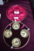 Leather Case Containing Four Miniature Serving Dishes with Spoons