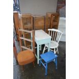 Six Assorted Items; Vintage Ringer Stand, Painted Kitchen Chair, Stools and Clothes Horse