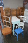 Six Assorted Items; Vintage Ringer Stand, Painted Kitchen Chair, Stools and Clothes Horse