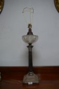 Hallmarked Sterling Silver Corinthian Column Table Lamp with Cut Glass Centerpiece