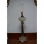 Hallmarked Sterling Silver Corinthian Column Table Lamp with Cut Glass Centerpiece