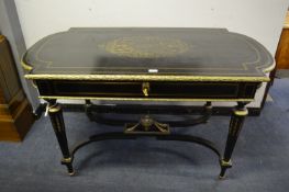 Napoleon III Ebony Writing Table with Ornate Brass Marquetry Inlay, Engraved Diehl Paris circa 1850