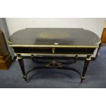 Napoleon III Ebony Writing Table with Ornate Brass Marquetry Inlay, Engraved Diehl Paris circa 1850