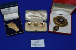 Costume Jewellery Brooches and Rolled Gold Collar Studs