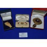 Costume Jewellery Brooches and Rolled Gold Collar Studs