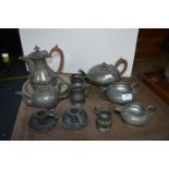 Pewter Part Tea Set, Plates, Candlesticks, etc.