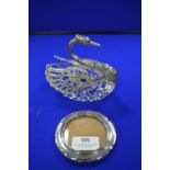 Cut Glass and Continental Silver Swan Dish plus Small Silver Photo Frame