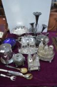 Electroplate Condiment Sets, Teapots, Epergne, etc.