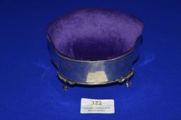 Hallmarked Sterling Silver Jewellery Box with Purple Velvet Pin Cushion Top