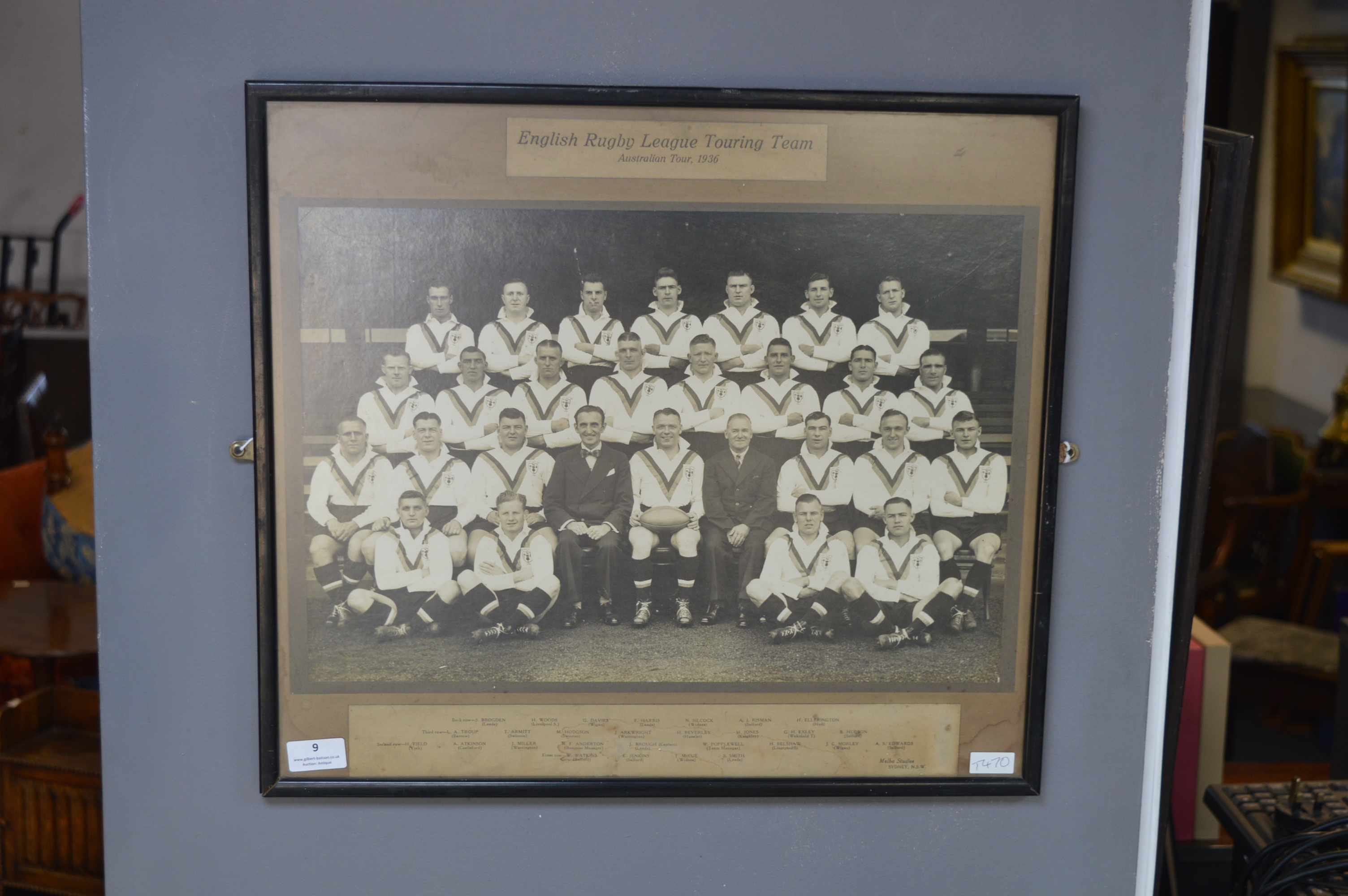 Framed English Rugby League Team Photograph 1936