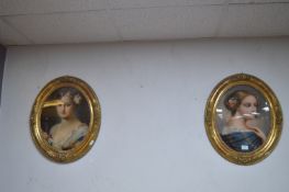 Pair of Gilt Framed Crystoleums of Young Ladies