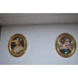 Pair of Gilt Framed Crystoleums of Young Ladies