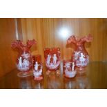 Five Mary Gregory Cranberry Glass Vases and Beakers