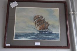 Framed Watercolour of a Sailing Ship by R.J. Wakefield
