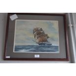 Framed Watercolour of a Sailing Ship by R.J. Wakefield