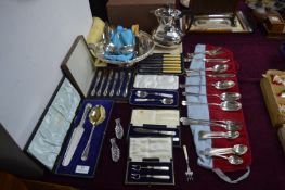 Electroplate Cutlery Canteen, Mother of Pearl Handled Boxed Sets and Assorted Cutlery, etc.