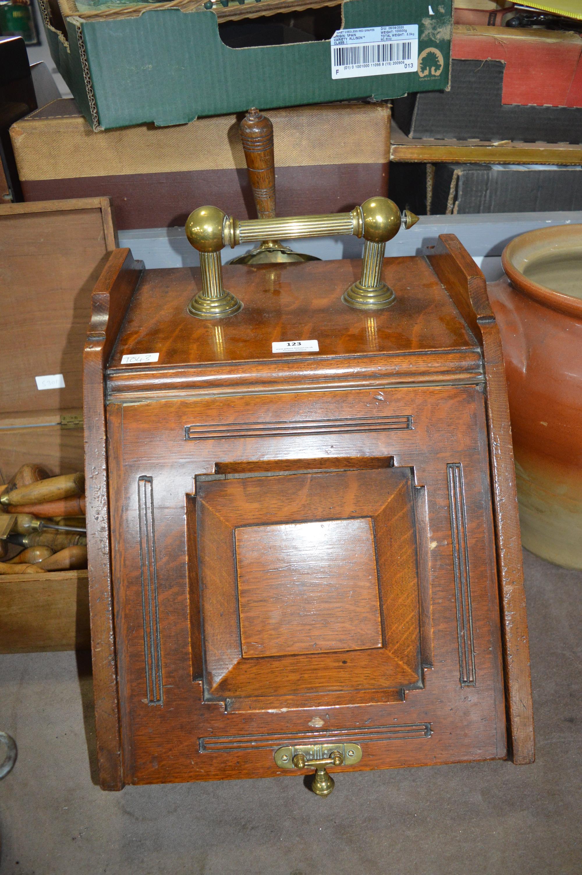 Victorian Purdonium Oak & Brass Coal Box and Contents