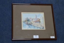 Framed Watercolour by R.C. Cox - Quayside Scene, Yugoslavia