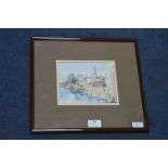 Framed Watercolour by R.C. Cox - Quayside Scene, Yugoslavia